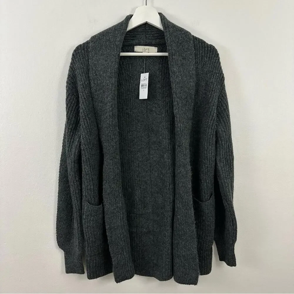 NWT LOFT Gray Open Front Cardigan Sweater Women's Size S